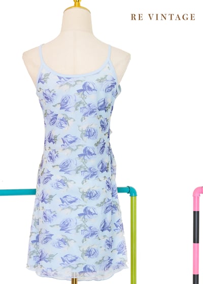 水藍玫瑰網紗細肩帶洋裝10