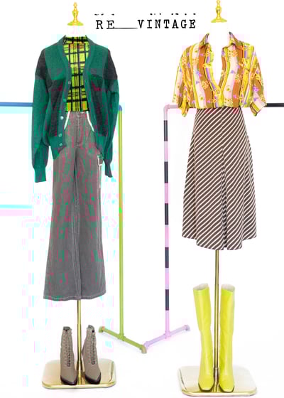 寶綠色/深灰大格紋針織外套2