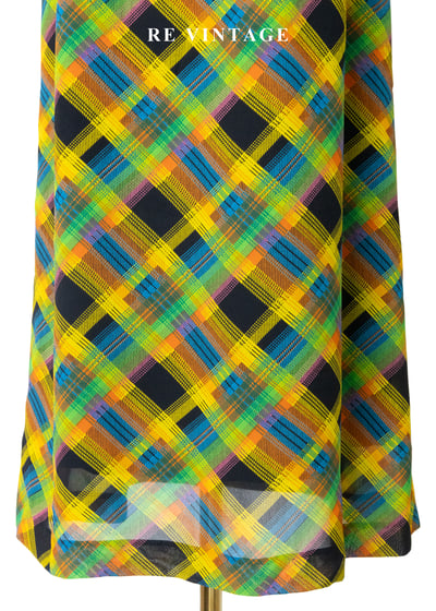 明亮黃綠黑三色交錯斜紋格紋高腰長裙（26"）6