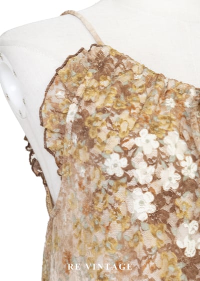 焦糖杏色色蕾絲小碎花鬆緊腰洋裝9