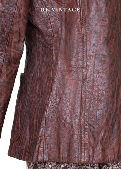 西部獵人 - 酒紅龜裂壓紋皮革外套13