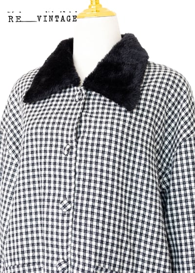 黑毛毛小格紋秋天薄款中長版外套2