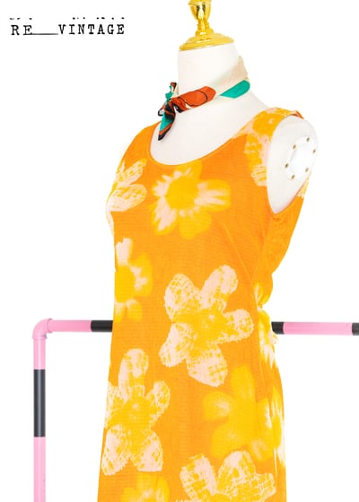 亮橘色大黃花網紗長洋裝10