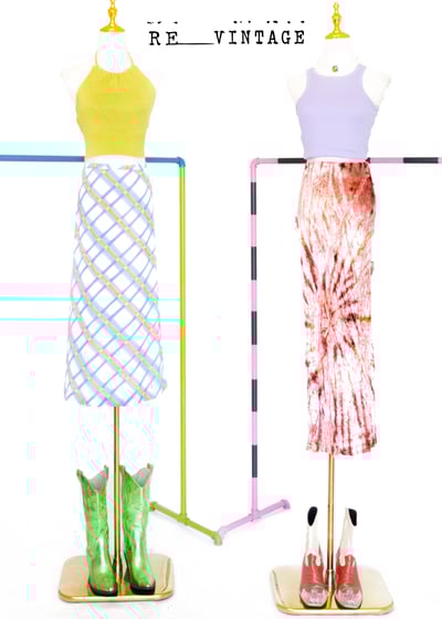 水藍的亮橘紫色菱格紋雪紡長裙（28"）2