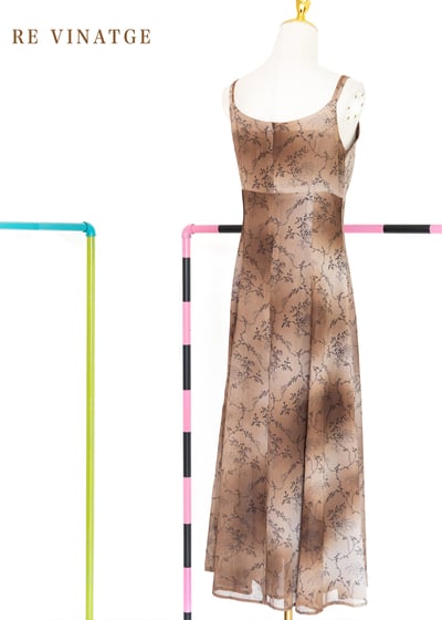 Brown color smudging 小花樹枝細肩帶洋裝10