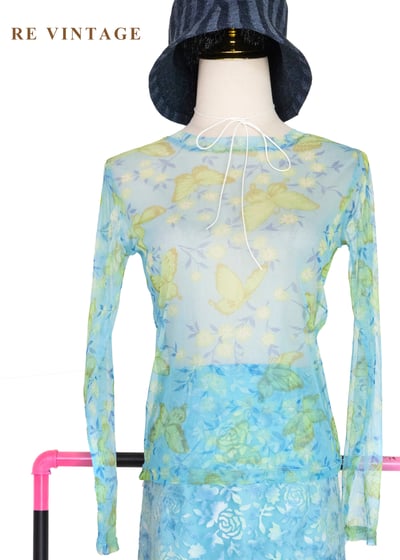 仲夏湖水綠蝴蝶網紗上衣1