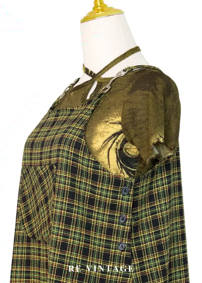 檸檬橄欖綠格紋銀骨頭吊帶長洋裝10