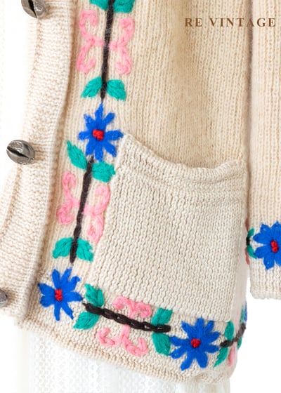 奶油白小花綻放毛料針織毛衣外套8