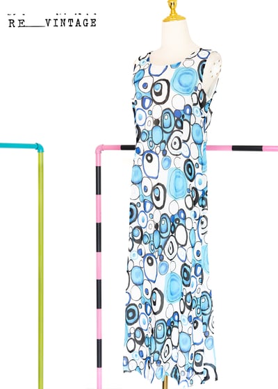 水藍普普圈圈夏日長洋裝1