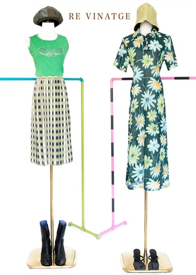 松花綠暈染大花朵長洋裝3