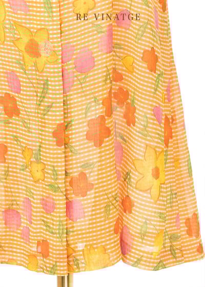 鮮橘色小格紋夏日花花洋裝4