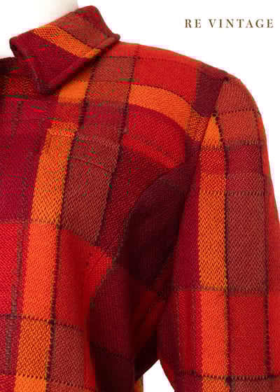 『歐洲寶物』法國製 - 氣質出眾的橘紅色不規則格紋西裝外套10