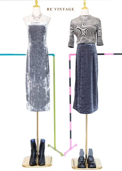 銀色月光系高級絨布細肩帶長洋裝2