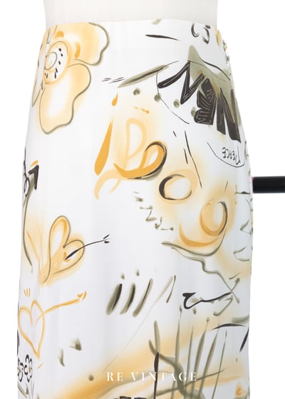 春天奶黃色手繪圖騰及膝裙（24-28"）3