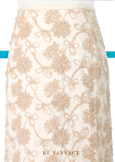 毛線小花米白色及膝裙（26"）3