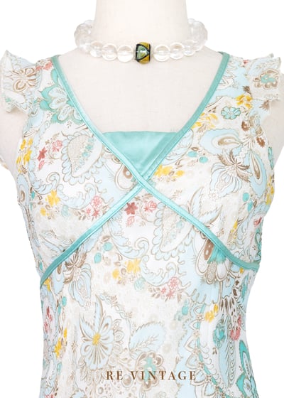 沖繩玻璃寶石色圖騰雪紡洋裝7