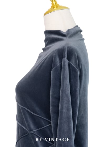 縫線邊界藍灰色絨布上衣7