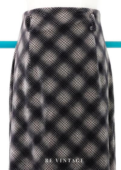 黑線灰灰菱格紋路絨布長裙（27"）3