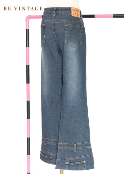 口袋設計拼接帥氣的牛仔喇叭褲7