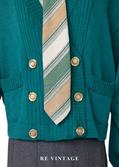 雙排雕花金釦暖綠色針織外套3