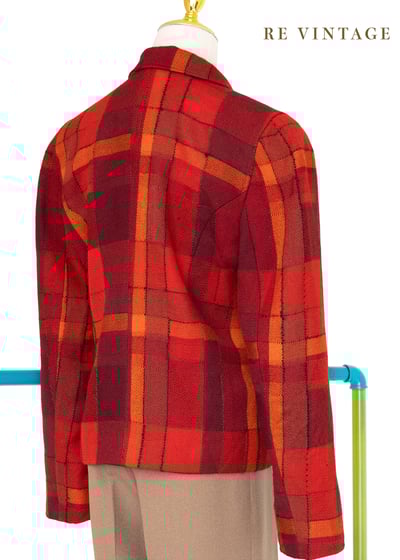 『歐洲寶物』法國製 - 氣質出眾的橘紅色不規則格紋西裝外套9
