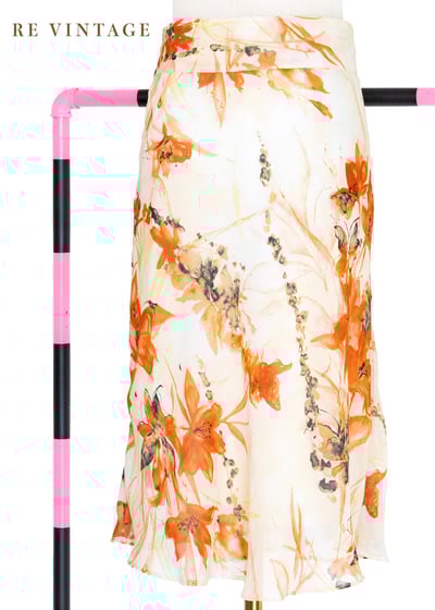 Vibrant Orange 水彩小花雪紡及膝裙（25"）6