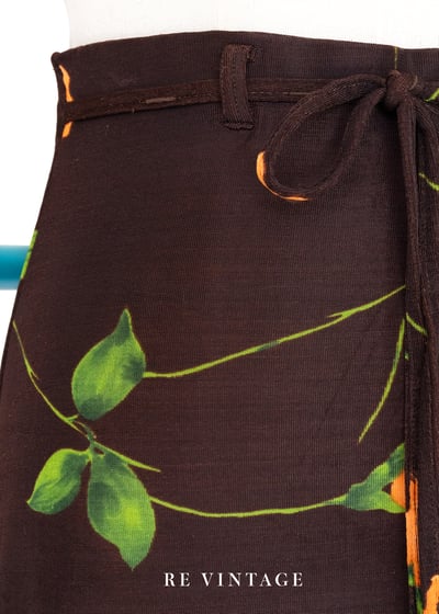 橘色小花高腰水水彈性布料長裙（23"-27"）5