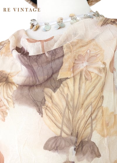 套裝背心 - 奶茶色乾燥花網紗垂墜領背心6