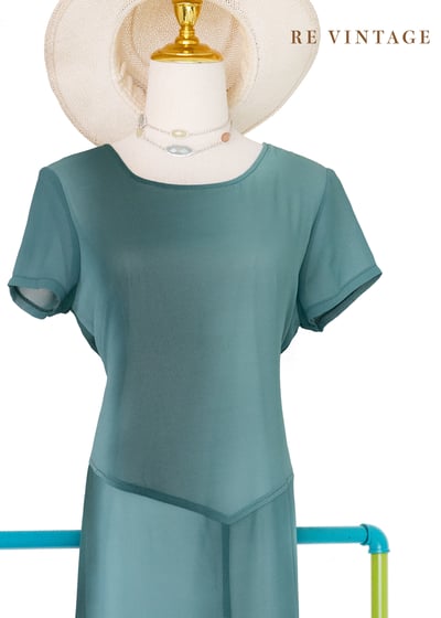 玻璃浪漸層青綠優雅長洋裝3