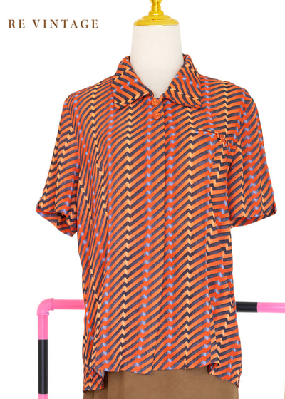 螢光橘幾何圖騰短袖上衣1