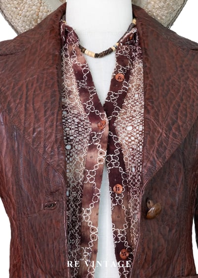 西部獵人 - 酒紅龜裂壓紋皮革外套3