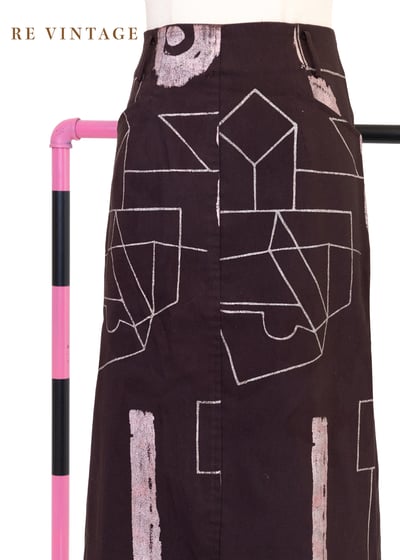 芋頭巧克力色幾何圖形中長裙（27"）3