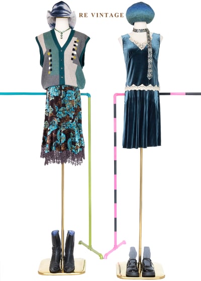 套裝組合 -深湖水綠壓褶絨布美裙（20-28"）2