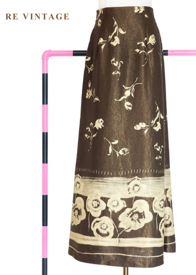 奢華微光古銅緞面油畫花卉長裙（26"）1