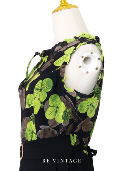 綠色花影黑雪紡連身褲12