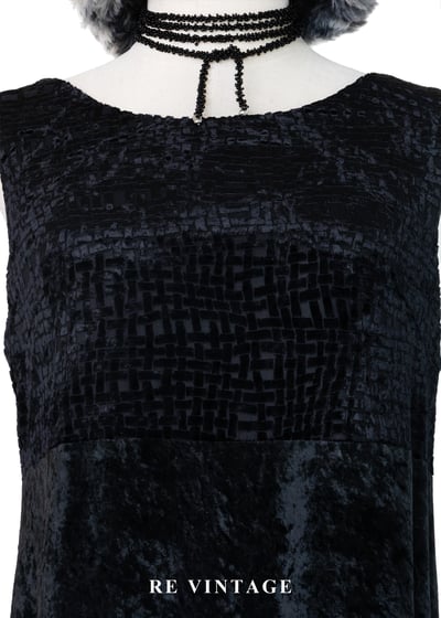 織紋格紋迷宮黑絨長洋裝5