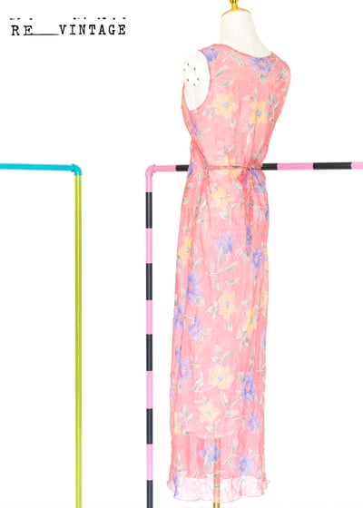 春天雙色花花桃粉色長洋裝6