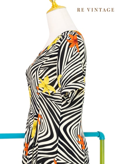 粉黃斑馬花朵洋流長洋裝8