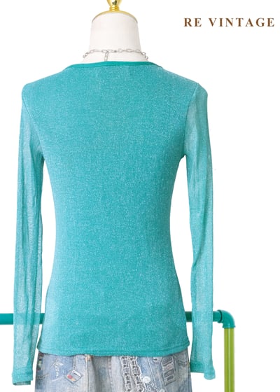 極光藍綠色閃亮貼身長袖上衣7