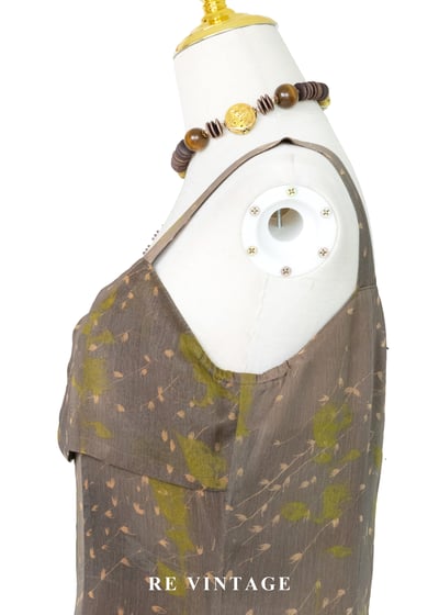 茶墨落葉不規則暈染長洋裝11