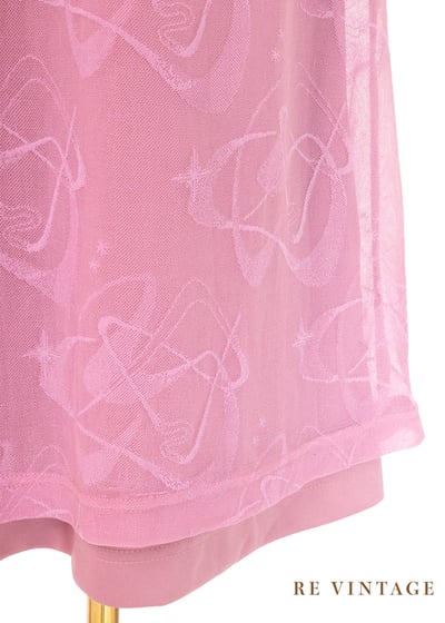 義大利製 - 芭比粉美麗的花紋印花網紗長裙（26"）5