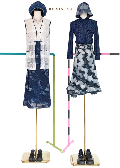 水墨花卉低語深藍長裙（26"）2