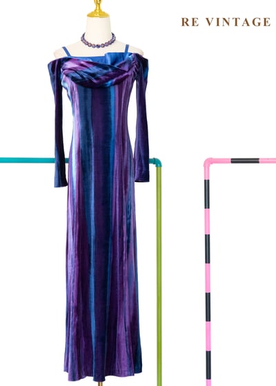 極光極限 - 迷幻漸層線條垂墜領長洋裝1