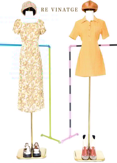 流動黃線條小白花超可愛長洋裝3