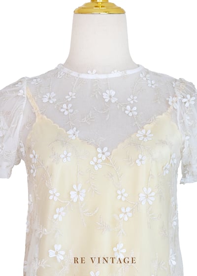 法式金光花語刺繡透膚洋裝7