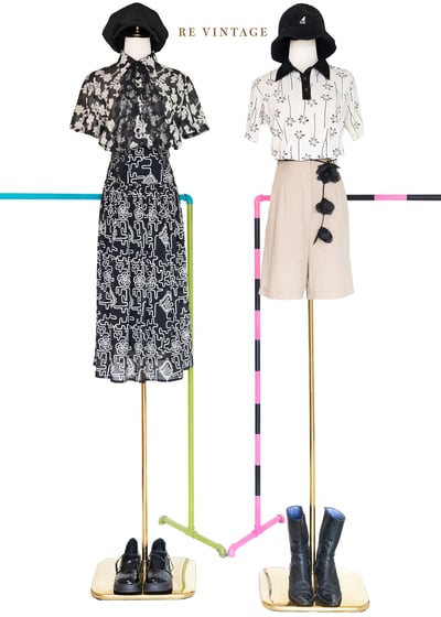 米白小黑花單隻飄飄可愛上衣2