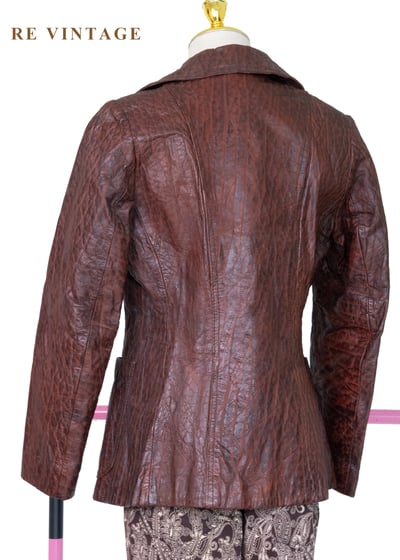 西部獵人 - 酒紅龜裂壓紋皮革外套12