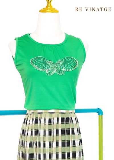 油綠色小蝴蝶棉質背心1