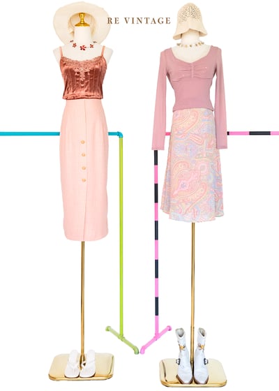 鮭魚粉橘色小格紋氣質長裙（28-32"）2