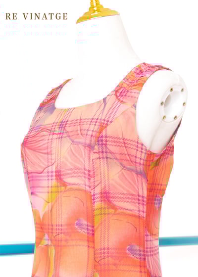 粉紅大花格紋雪紡長洋裝12